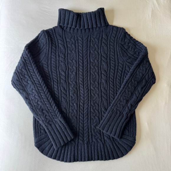 Duluth Trading Co Sweaters - Duluth Trading Co Wool Cashmere Cable Knit Turtleneck Sweater L Navy Fisherman